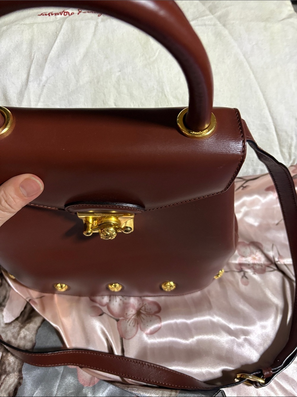 Salvatore Ferragamo Chestnut Brown Leather Top-Handle Satchel with Gold Hardware - Picture 5 of 5